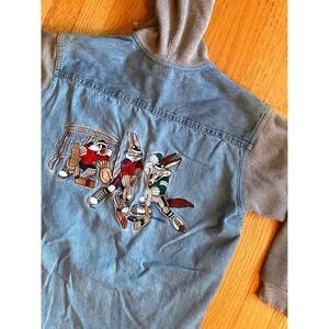 Looney Tunes Acme‎ Kids Ice Devil Hockey Denim VTG Hoodie Shirt Bugs Bunny
